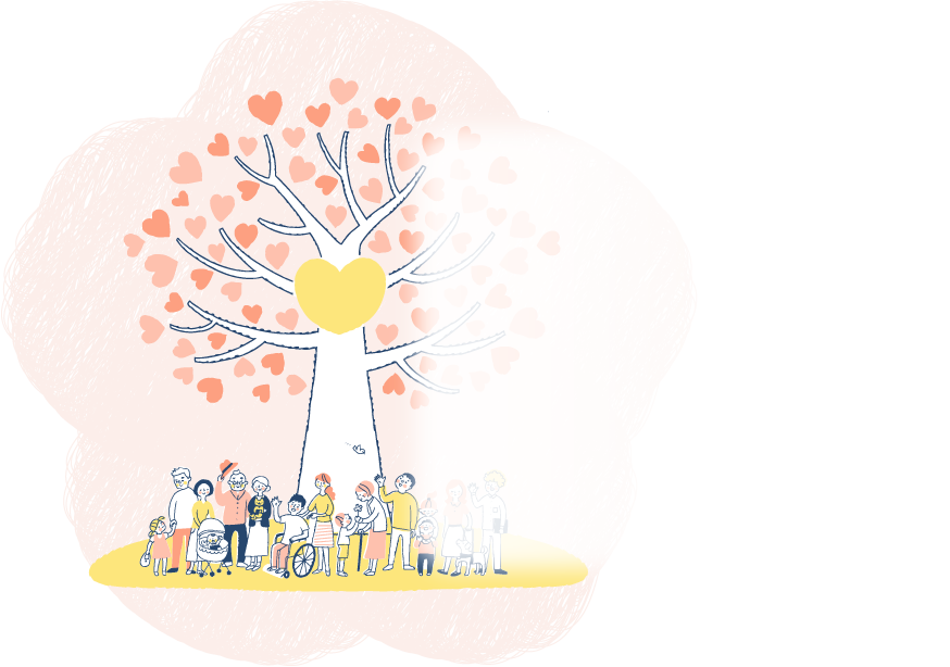 木の下に集まる人々